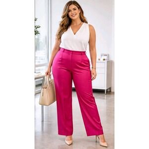 AUGUST MAX Woman 100% Silk Dress Pants Solid Magenta Size 20W Lined Luxury